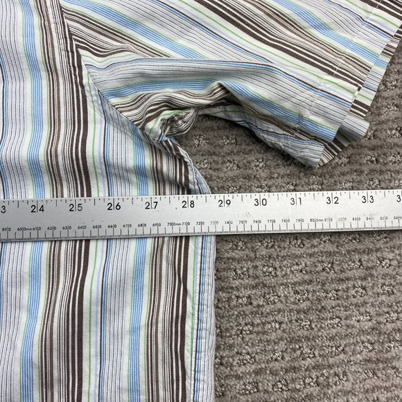 Eddie Bauer Shirt Men XXL White Brown Green Blue Striped Button Down Outdoors - Picture 11 of 13